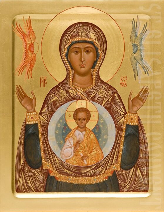 painted icon mother of god of the sign