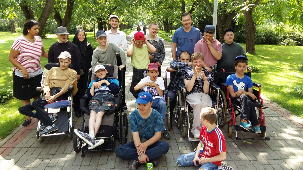 Children with special needs on a walk