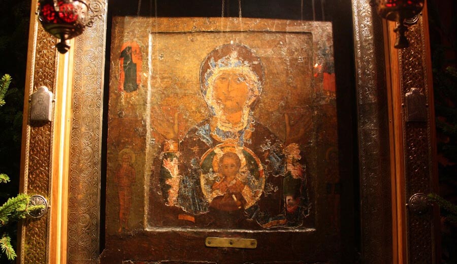 The icon of the Mother of God “The Sign,” 11th century, St. Sophia Cathedral in Veliky Novgorod.