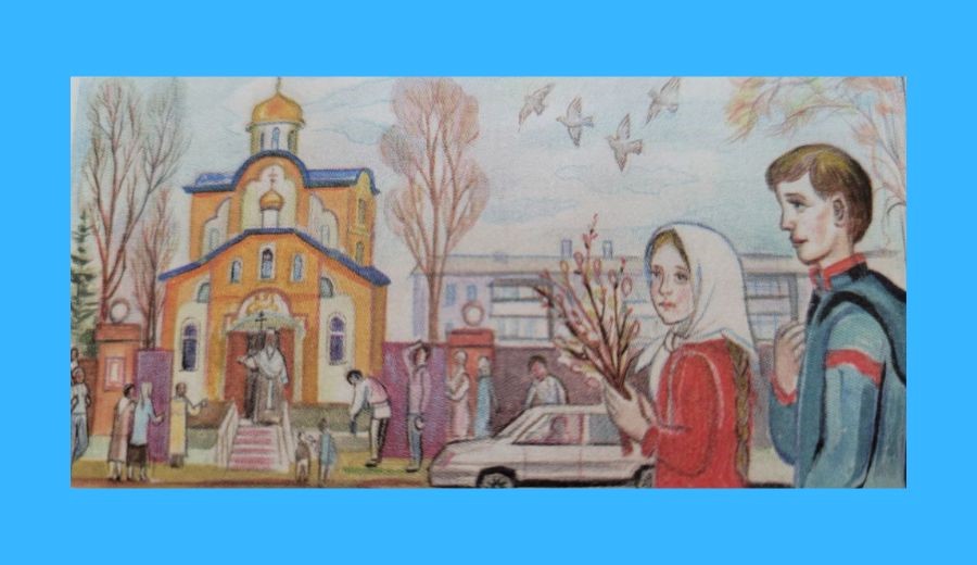 Kinder gehen in die Kirche