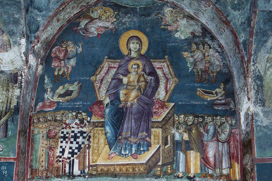 Assembly of the Most Holy Theotokos, Fresco by Michael Astrapas and Eutychios