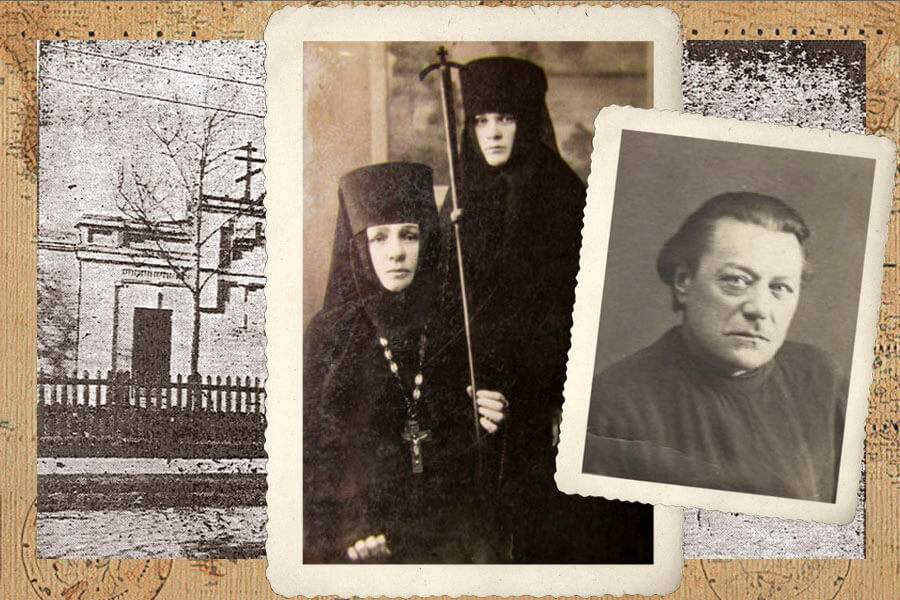 Abbess Rufina (Kokoreva) with Sister Ariadna and Protodeacon Mikhail Ivanovich Shumilov