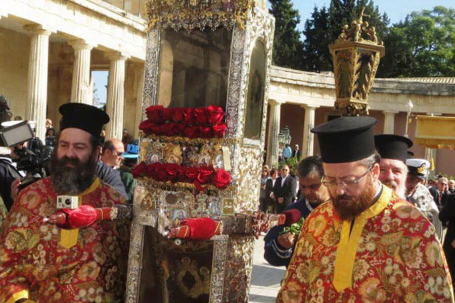 Procession carrying the relics of St Spyridon