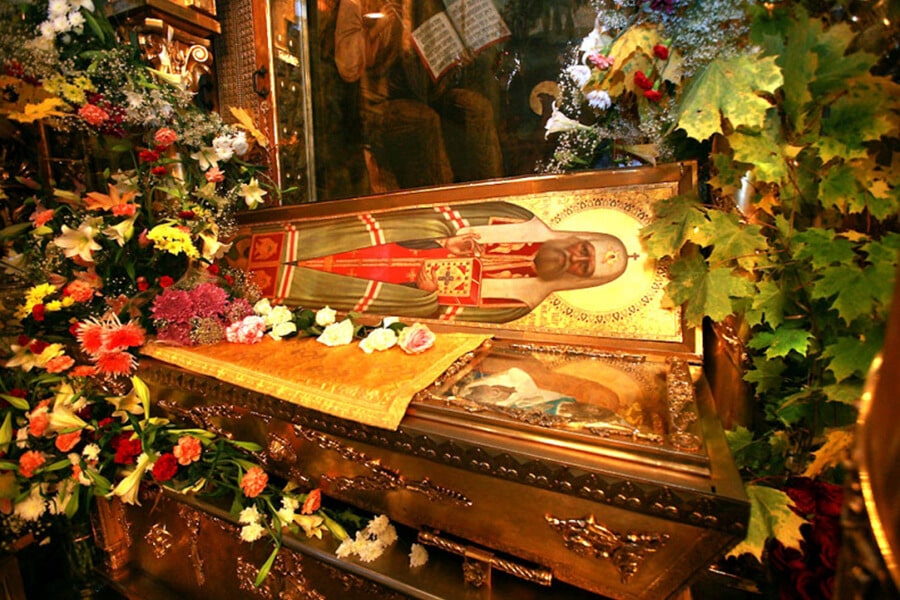 Reliquary with the relics of Hierarch Tikhon in the Donskoy Monastery