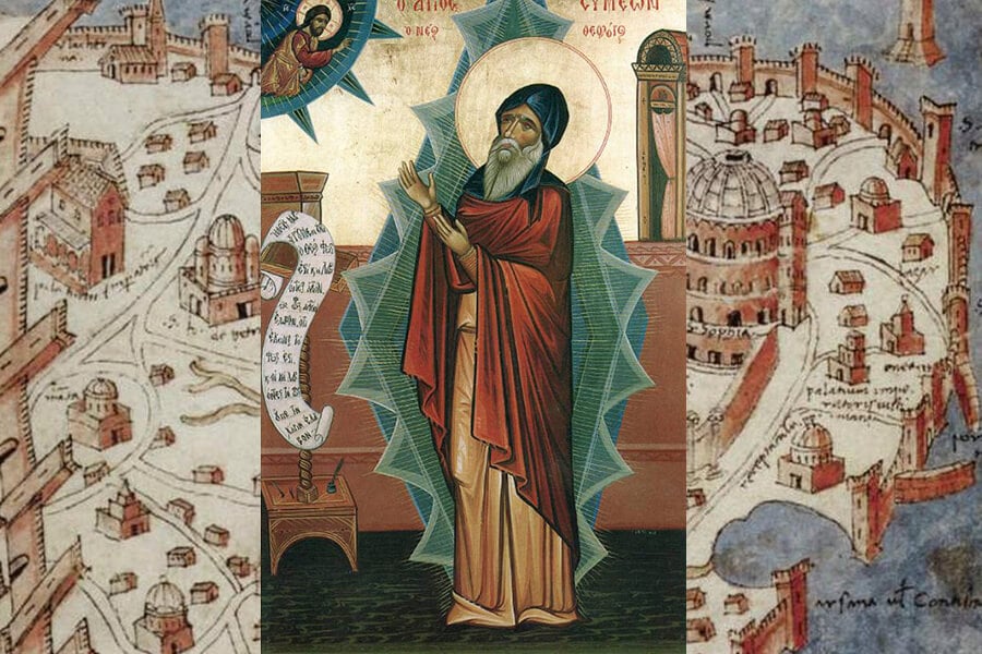 St Symeon at prayer, 20th-century icon