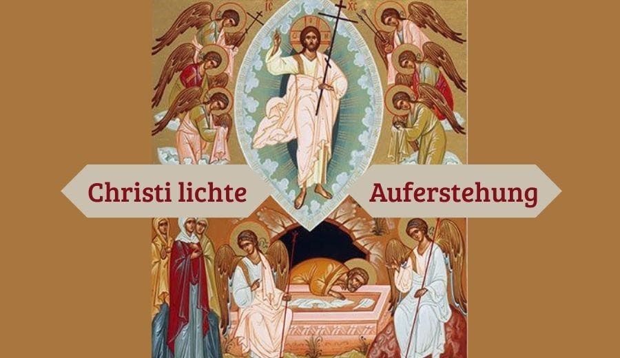 Geschmueckte Auferstehungsikone in der Klosterkirche