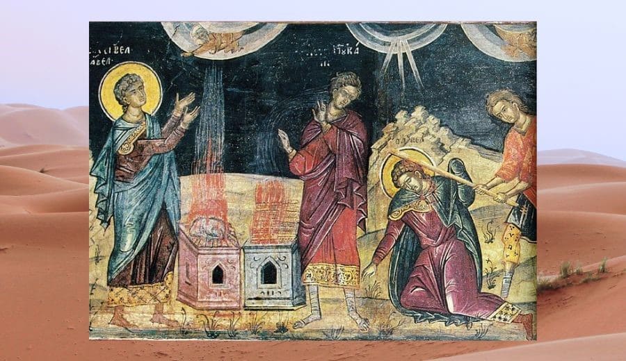 Fresko: Kain und Abel bringen ihre Opfer dar