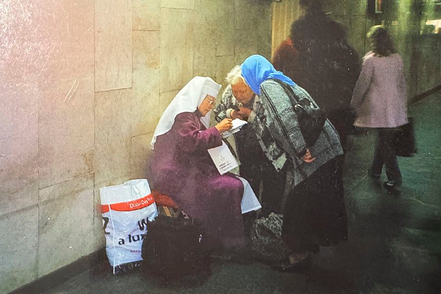 Sr Galina writing prayer notes