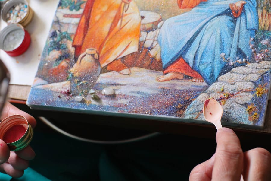 making an icon from semi-precious stones