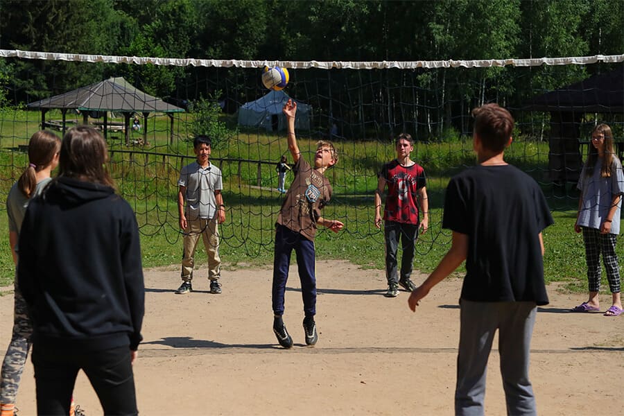 playing volleyball