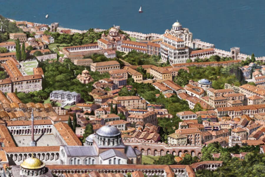 A reconstruction of the Mangana quarter in Constantinople