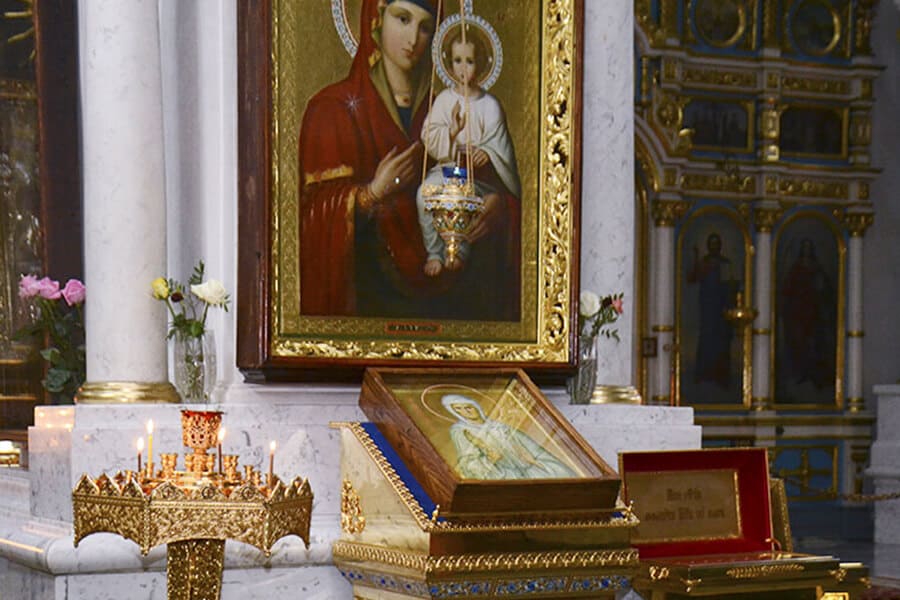 the icon of St Valentina in the church